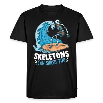 Funny Surfer, The Skeleton Beach Stoke Surf - Men's Premium Organic T-Shirt - black - Front - Nico (187cm)