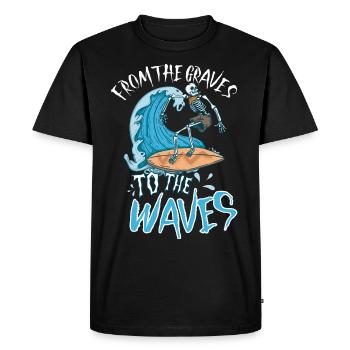 Funny Surfer, The Skeleton Beach Stoke Surf - Men's Premium Organic T-Shirt - black - Front - Nico (187cm)