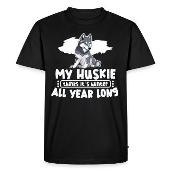 Chien de traîneau Huskie Alaska Sports d’hiver - T-shirt Premium bio Homme - noir - Devant - Nico (187cm)