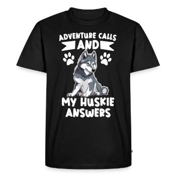 Chien de traîneau Huskie Alaska Sports d’hiver - T-shirt Premium bio Homme - noir - Devant - Nico (187cm)