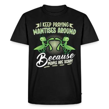 Praying mantis lover, insect enthusiast, - Men's Premium Organic T-Shirt - black - Front - Nico (187cm)