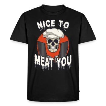 Meat Cutter Butcher Horror Skeleton Gore - Men's Premium Organic T-Shirt - black - Front - Nico (187cm)