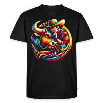 Rodéo Équitation de taureau Exposition de bétail Bovins fermiers - T-shirt Premium bio Homme - noir - Devant - Nico (187cm)