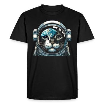 Chat, Astronaute, Astronomie, Système Solaire Externe - T-shirt Premium bio Homme - noir - Devant - Nico (187cm)