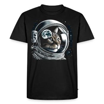 Chat, Astronaute, Astronomie, Système Solaire Externe - T-shirt Premium bio Homme - noir - Devant - Nico (187cm)