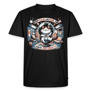 Cat, Astronaut, Astronomy, Outer Solar System - Men's Premium Organic T-Shirt - black - Front - Nico (187cm)