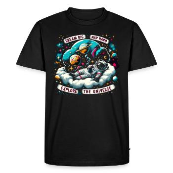 Chat, Astronaute, Astronomie, Système Solaire Externe - T-shirt Premium bio Homme - noir - Devant - Nico (187cm)