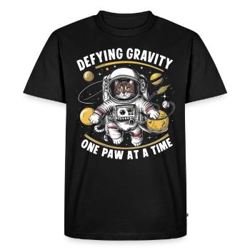 Chat, Astronaute, Astronomie, Système Solaire Externe - T-shirt Premium bio Homme - noir - Devant - Nico (187cm)