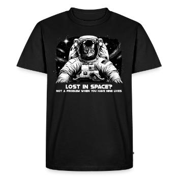 Cat, Astronaut, Astronomy, Outer Solar System - Men's Premium Organic T-Shirt - black - Front - Nico (187cm)
