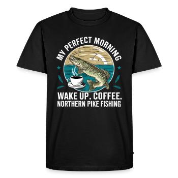 Northern Pike Fisherman Pike canne à pêche Pike Fish - T-shirt Premium bio Homme - noir - Devant - Nico (187cm)