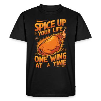 Ailes de poulet chaudes Ailes de poulet épicées Ailes de buffle - T-shirt Premium bio Homme - noir - Devant - Nico (187cm)