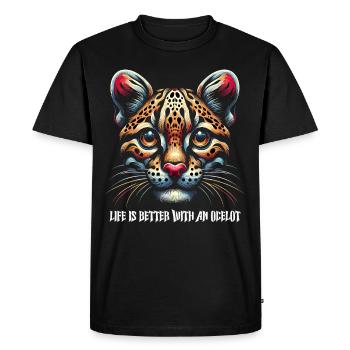Ocelot Wild Cat Exotic Pets Jungle Big Cat - Men's Premium Organic T-Shirt - black - Front - Nico (187cm)