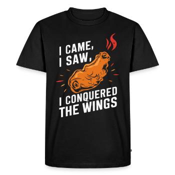 Ailes de poulet chaudes Ailes de poulet épicées Ailes de buffle - T-shirt Premium bio Homme - noir - Devant - Nico (187cm)