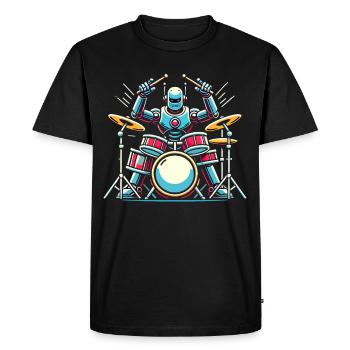 Energetic Robot Drummer Groove - Men's Premium Organic T-Shirt - black - Front - Nico (187cm)
