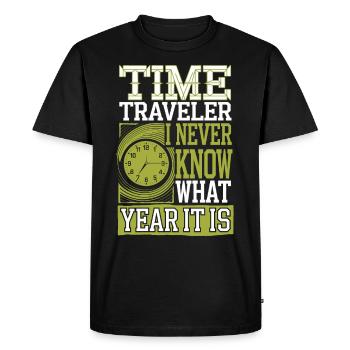 Time travel sci-fi enthusiast and time machine - Men's Premium Organic T-Shirt - black - Front - Nico (187cm)