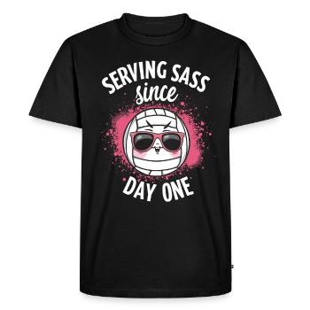Volleyball Player And Fan Spike Serving - Men's Premium Organic T-Shirt - black - Front - Nico (187cm)