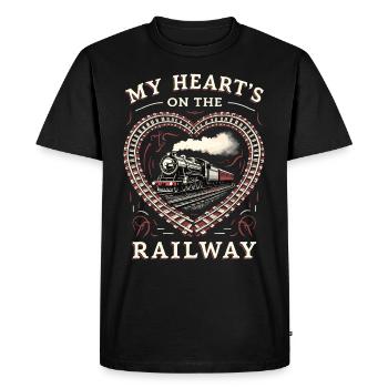 Railfan Passionné de train Amoureux des locomotives - T-shirt Premium bio Homme - noir - Devant - Nico (187cm)