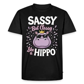 Humour hippopotame, citations sarcastiques, drôle - T-shirt Premium bio Homme - noir - Devant - Nico (187cm)