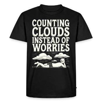 Vue nuageuse, Ciel relaxant, Rêveur - T-shirt Premium bio Homme - noir - Devant - Nico (187cm)