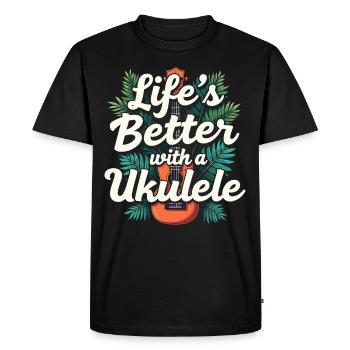 Ukulele Player Hawaiian Music Tropical - Men's Premium Organic T-Shirt - black - Front - Nico (187cm)