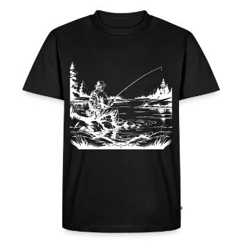 Impression blanche du pêcheur - T-shirt Premium bio Homme - noir - Devant - Nico (187cm)