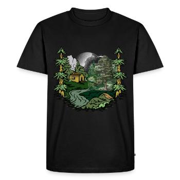 forêt, cabane, nature, habitant de la forêt, amoureux de la nature, alpage - T-shirt Premium bio Homme - noir - Devant - Nico (187cm)