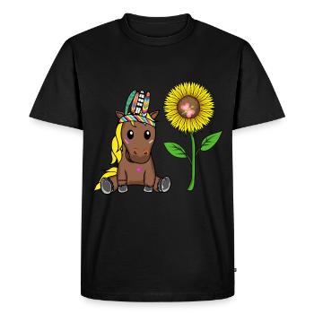 Hippi Poney Tournesol Cheval Cheval Enfant Enfants - T-shirt Premium bio Homme - noir - Devant - Nico (187cm)
