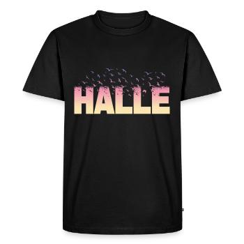 Hall Germany City Font Birds Skyline - Men's Premium Organic T-Shirt - black - Front - Nico (187cm)