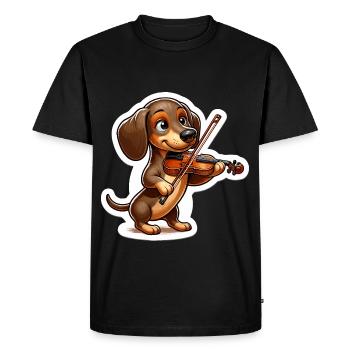 Teckel mignon jouant du violon - T-shirt Premium bio Homme - noir - Devant - Nico (187cm)