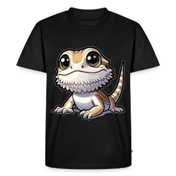 Mignon Barbu Dragon Dessin Gecko Lézard - T-shirt Premium bio Homme - noir - Devant - Nico (187cm)