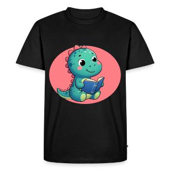 Dino reads book - Men's Premium Organic T-Shirt - black - Front - Nico (187cm)