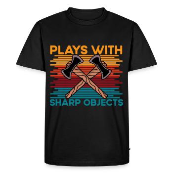 Axe Throwing plays with sharp objects funny saying - Men's Premium Organic T-Shirt - black - Front - Nico (187cm)