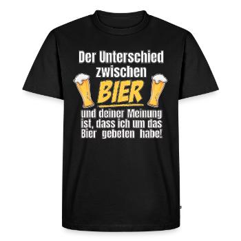 Der Unterschied zwischen Bier und deiner Meinung - Männer Premium Bio T-Shirt - Schwarz - Vorne - Nico (187cm)