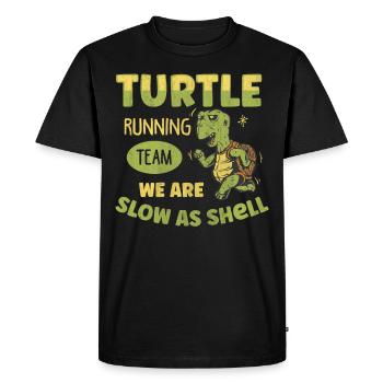 Turtle Running Team - Nous sommes lents comme la coquille - T-shirt Premium bio Homme - noir - Devant - Nico (187cm)