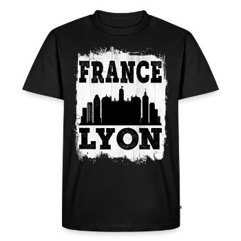 Lyon France City Skyline Vacances d’été Amour - T-shirt Premium bio Homme - noir - Devant - Nico (187cm)