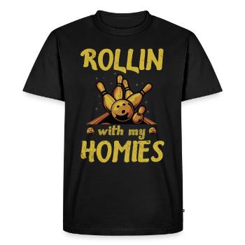 Rollin avec mon cadeau homies Retro Bowling - T-shirt Premium bio Homme - noir - Devant - Nico (187cm)