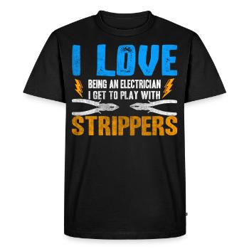 J’aime les strip-teaseuses drôles d’électricien - T-shirt Premium bio Homme - noir - Devant - Nico (187cm)