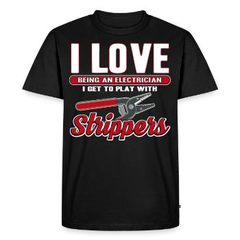 J’aime les strip-teaseuses drôles d’électricien - T-shirt Premium bio Homme - noir - Devant - Nico (187cm)