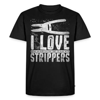 J’aime les strip-teaseuses drôles d’électricien - T-shirt Premium bio Homme - noir - Devant - Nico (187cm)