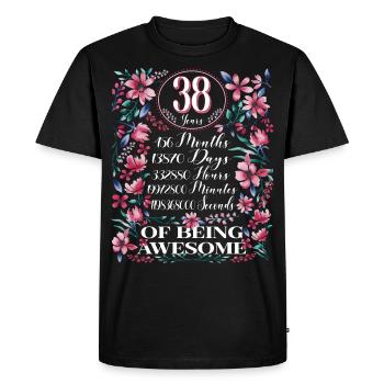 38 ans, mois Floral Femmes 38e anniversaire - T-shirt Premium bio Homme - noir - Devant - Nico (187cm)