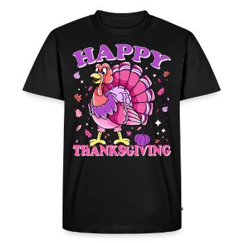 Female Turkey Happy Thanksgiving - Men's Premium Organic T-Shirt - black - Front - Nico (187cm)