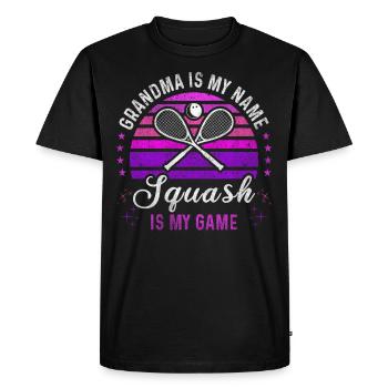 Squash Grandma Retro Sunset Squash Player - Men's Premium Organic T-Shirt - black - Front - Nico (187cm)