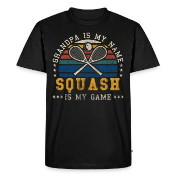 Squash Grandpa Retro Sunset Squash Player - Men's Premium Organic T-Shirt - black - Front - Nico (187cm)