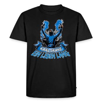 Karlsruhe ein Leben lang - Männer Premium Bio T-Shirt - Schwarz - Vorne - Nico (187cm)