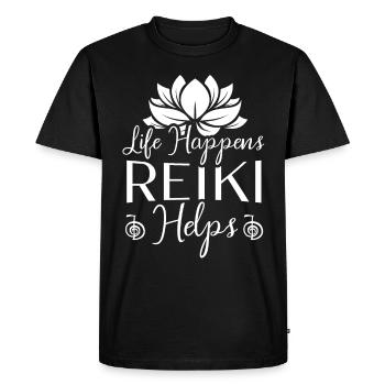 La vie se passe Le Reiki aide le Reiki Lotus - T-shirt Premium bio Homme - noir - Devant - Nico (187cm)