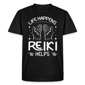 La vie se passe Le Reiki aide le Reiki Lotus - T-shirt Premium bio Homme - noir - Devant - Nico (187cm)
