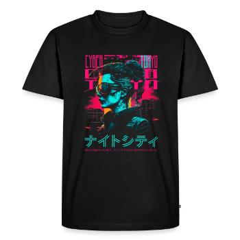 Cyber girl Tokyo - Night city - Men's Premium Organic T-Shirt - black - Front - Nico (187cm)