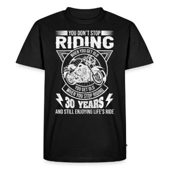 N’arrêtez pas de conduire à moto 30e anniversaire - T-shirt Premium bio Homme - noir - Devant - Nico (187cm)