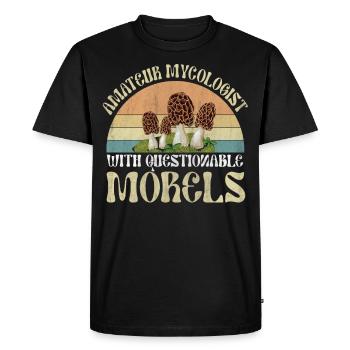 Mycologue amateur avec des morilles douteuses - T-shirt Premium bio Homme - noir - Devant - Nico (187cm)