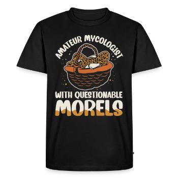 Mycologue amateur avec des morilles douteuses - T-shirt Premium bio Homme - noir - Devant - Nico (187cm)